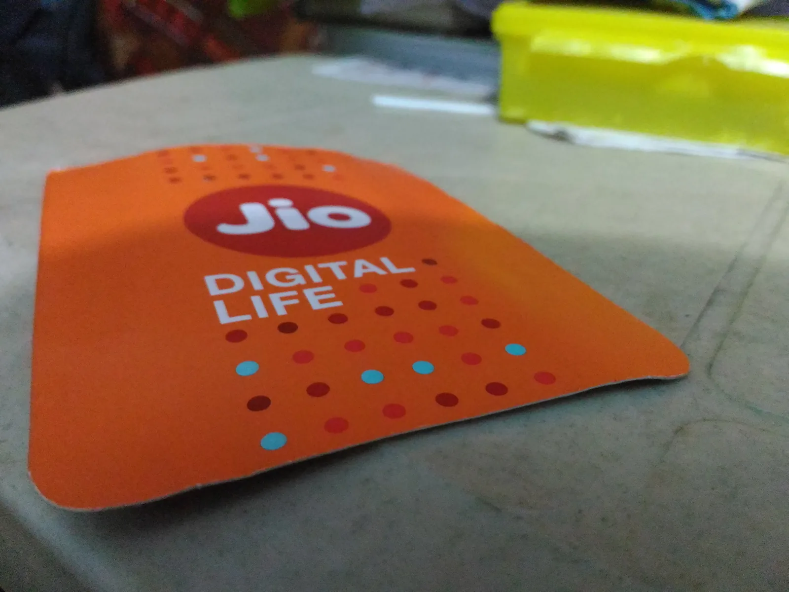 A Reliance Jio SIM card sleeve.